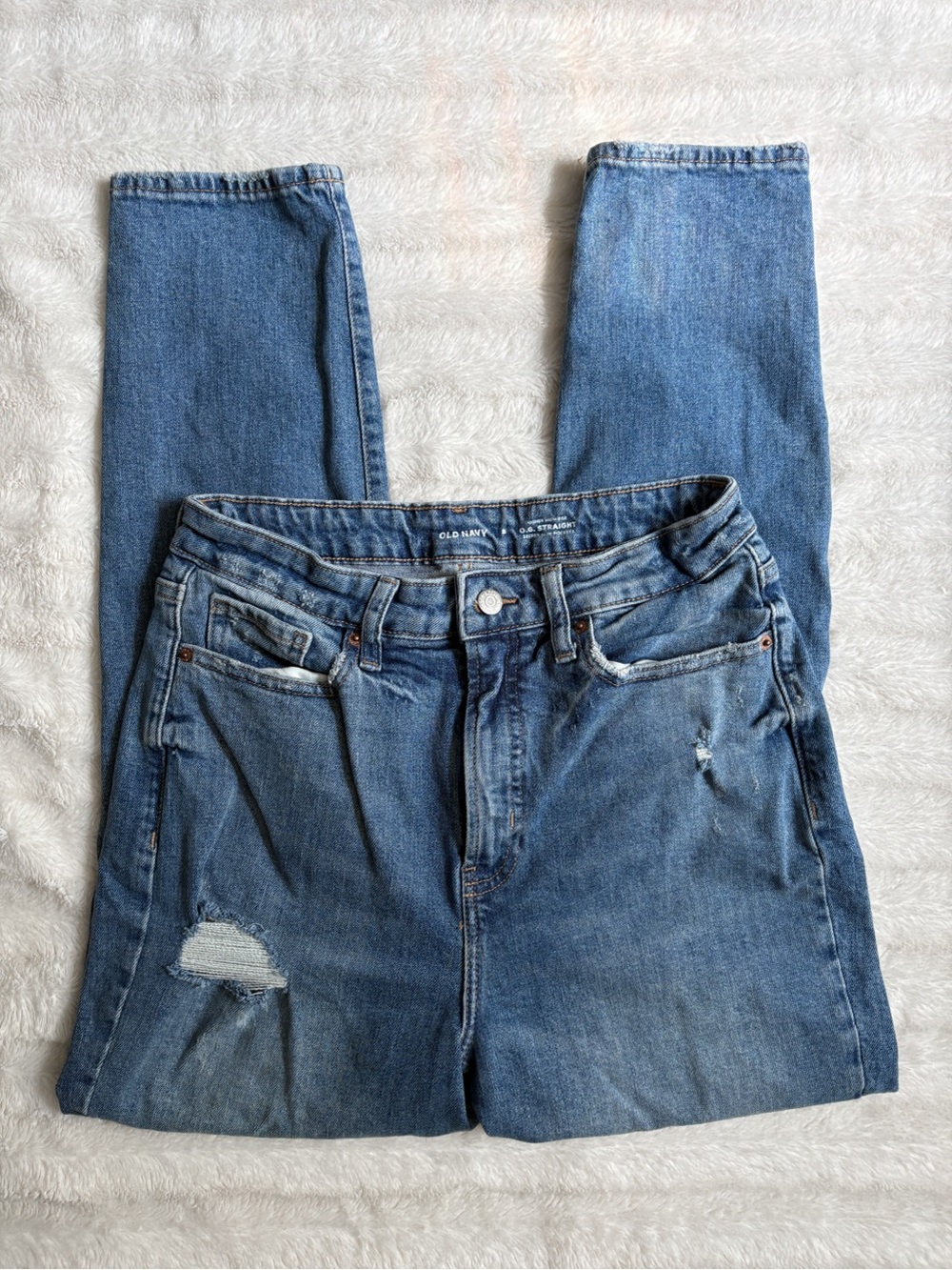Old Navy Women's O.G Straight Jeans Size 8 High-Rise Distressed Blue Jean